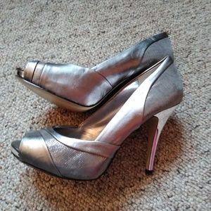 Nine West, Open Toe, Silver High Heels